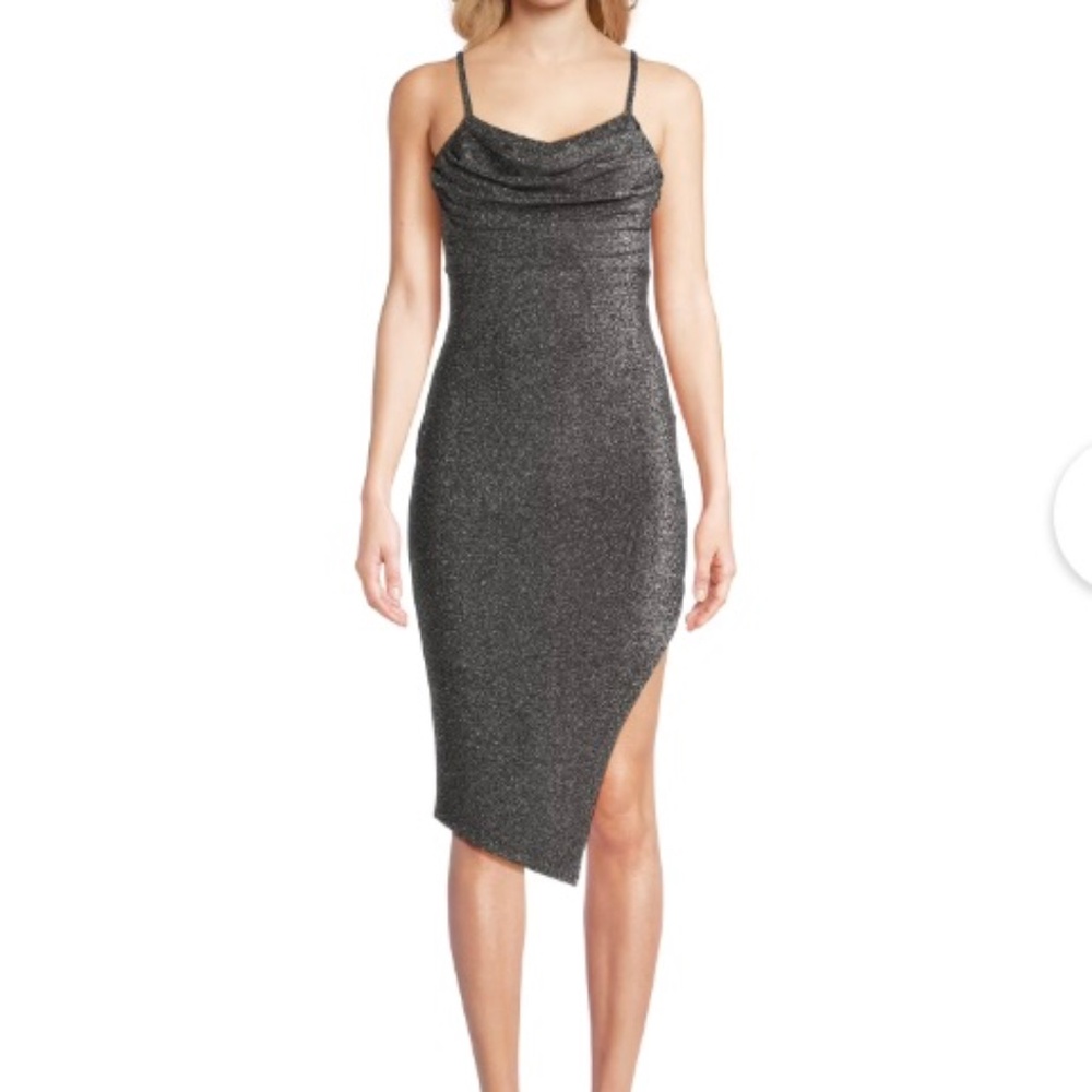 Women's Ruched Metallic Dress with Side Slit Size: Small